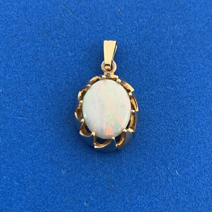 Designer 14K Yellow Gold Oval Opal October Anniversary Pendant