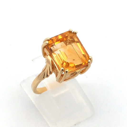 10K Yellow Gold Emerald Cut Citrine November Anniversary Cocktail Ring