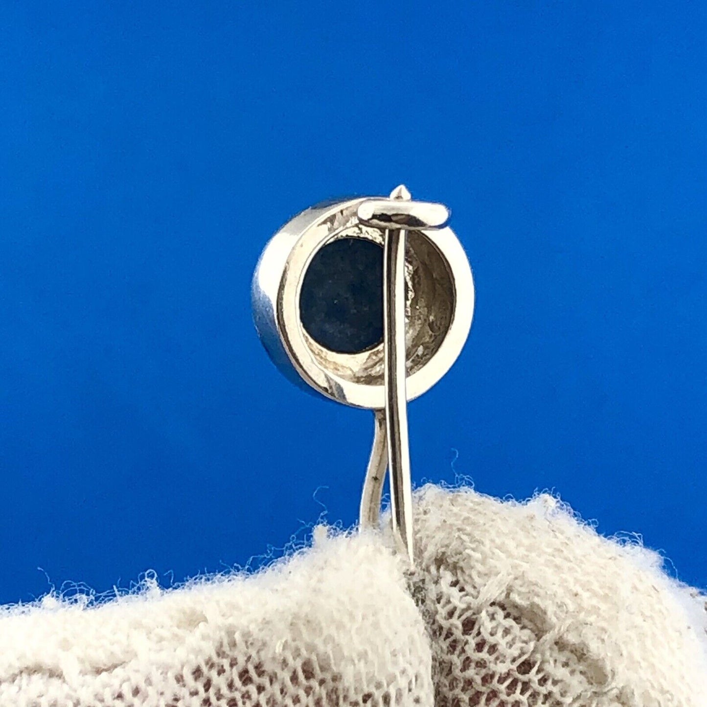 Estate 925 Sterling Silver Lapis Lazuli Cabochon Ball Drop Dangle Earrings