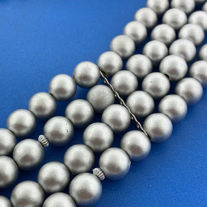 Fabulous Silver Tone Gray Faux Pearl Crystal Lucite 4 Strand Choker Necklace