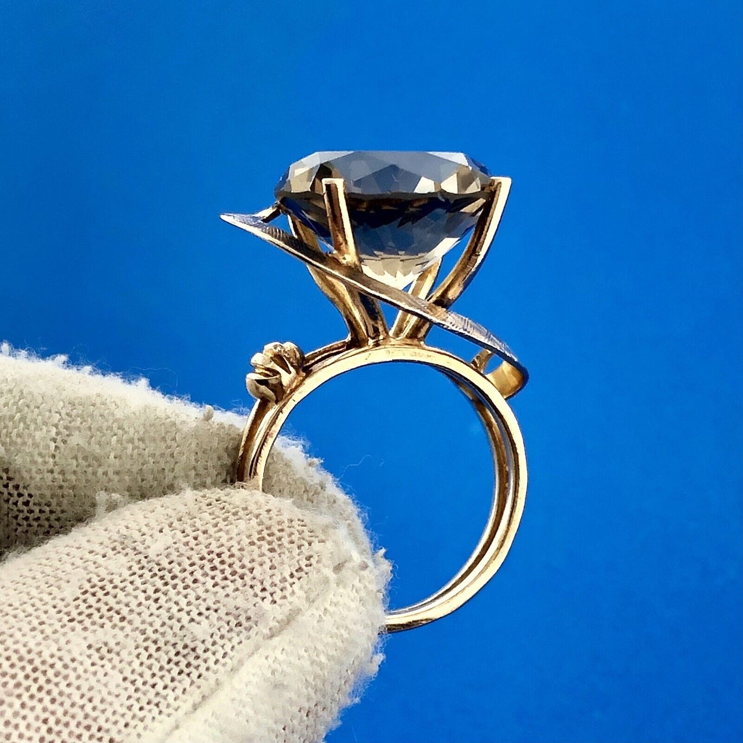 Gorgeous 14k Yellow Gold Large Smoky Quartz Free Form Statement Ring Size 7.25