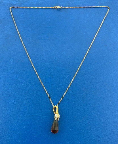 Gorgeous 18k Yellow Gold Orange Citrine Diamond Accent Floral 16" Chain Necklace