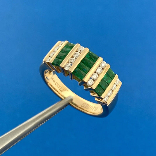 Retro Amoro 14K Yellow Gold Emerald Diamond May Anniversary Statement Band Ring