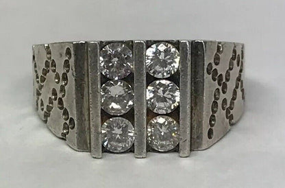 Native American Artisan Sterling Silver Cubic Zirconia CZ Unisex Statement Ring