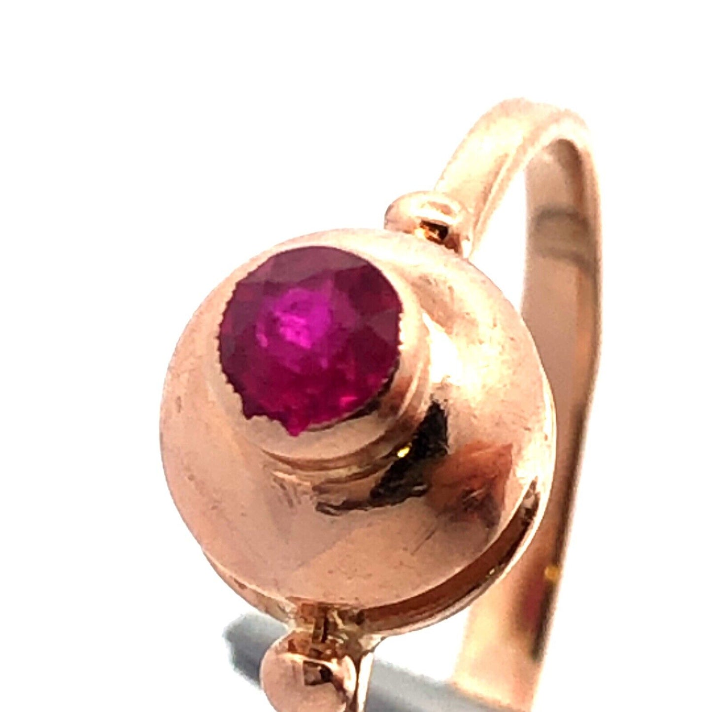 14K Rose Gold Designer Round Ruby Solitaire July Birthstone Dome Ring