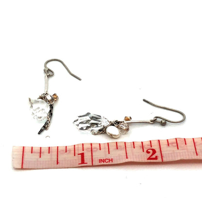 Designer 925 Sterling Silver Crystal Pearl Chain Cluster Dangle Hook Earrings