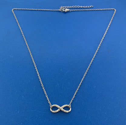 Stunning Sterling Silver 925 Round Cut Sparkling CZ Infinity 17" Chain Necklace