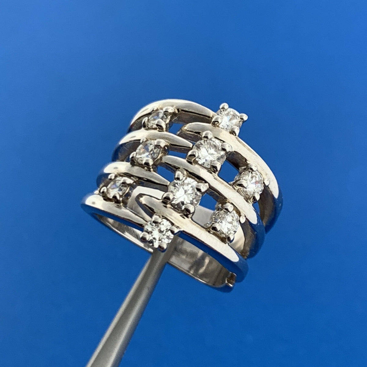 Designer Sterling Silver 925 Cubic Zirconia Seven Band Statement Cocktail Ring