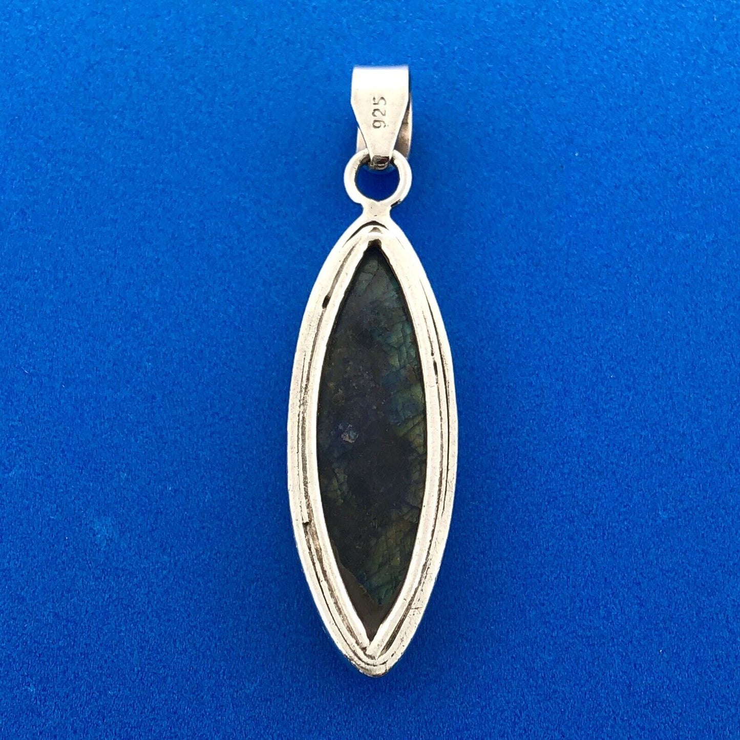Lovely Sterling Silver 925 Iridescent Cabochon Labradorite Teardrop Pendant