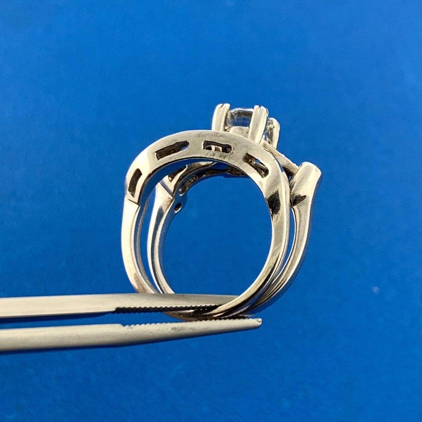 Art Deco 14K White Gold Diamond Solitaire w/Accents Interlocking Bridal Set