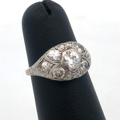 Vintage Platinum Round Diamond Cluster Anniversary Ring