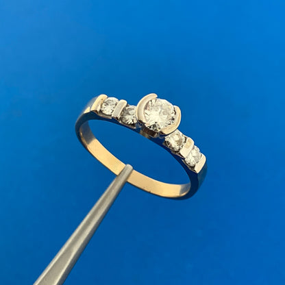 Stunning 14K Yellow White Gold Diamond Solitaire w/Accents Engagement Ring