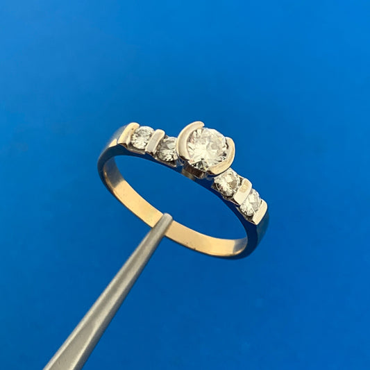 Stunning 14K Yellow White Gold Diamond Solitaire w/Accents Engagement Ring