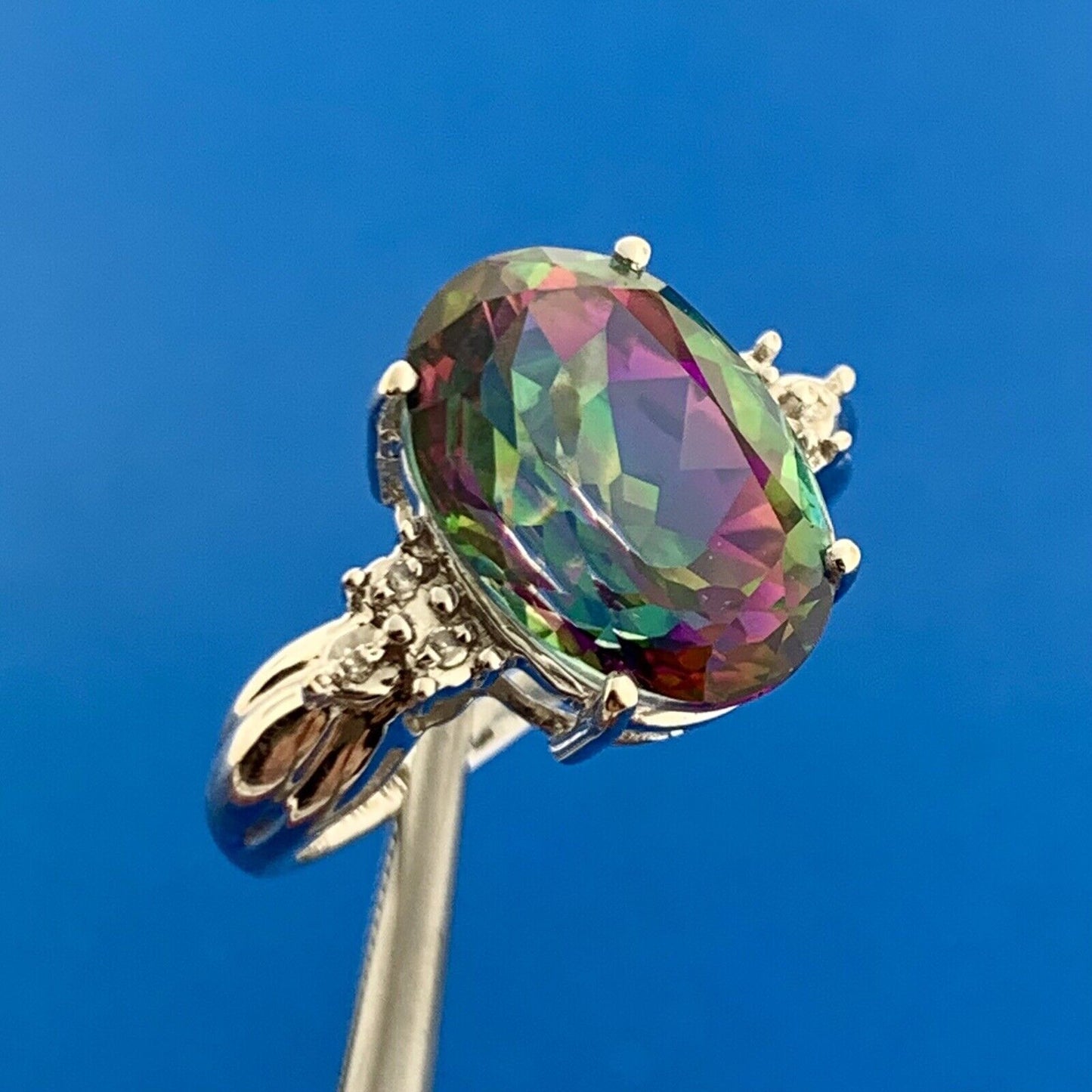 Samuel Aaron THL 14K White Gold Oval Mystic Topaz Diamond Accented Ring