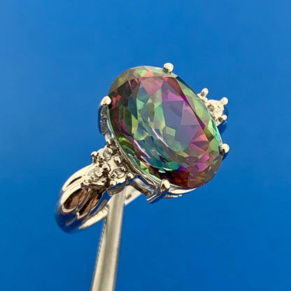 Samuel Aaron THL 14K White Gold Oval Mystic Topaz Diamond Accented Ring