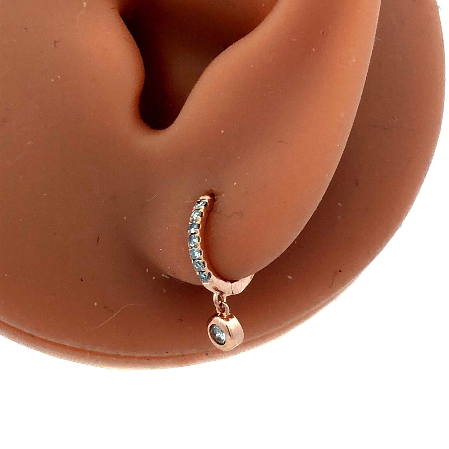 14KT Rose Gold Round Diamond Tiny Hinged Huggie Hoop Dangle Earrings