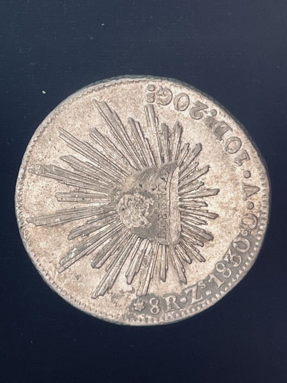 1830 Zs Zacatecas Mexico 8 Reales .903 Silver O.V. Cap and Rays Libertad Coin