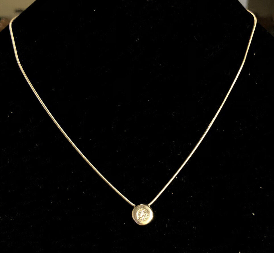 Designer 14K White Gold Modernist Round Diamond Pendant Snake Chain Necklace