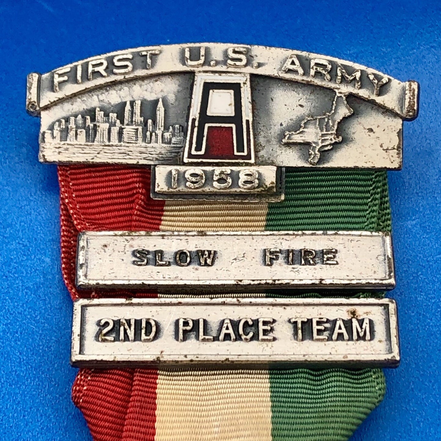 1958 First U.S. Army Slow Fire Rifle Team 2nd Place Team Award Ribbon & Medal