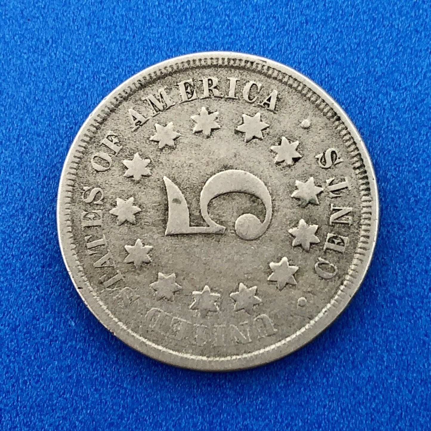 1867 P Shield Nickel Variety 2 Without Rays Better Key Philadelphia Type Coin