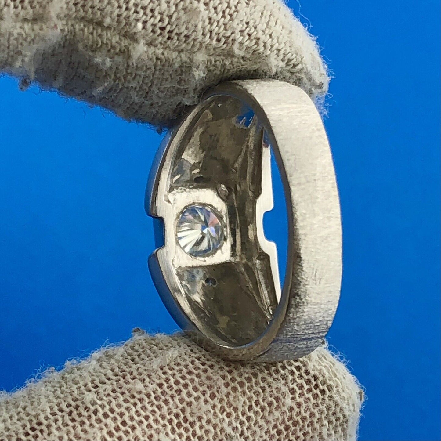 Men's 14k White Gold Round Cut Triple Diamond .51tcw Textured Ring Size 9.25