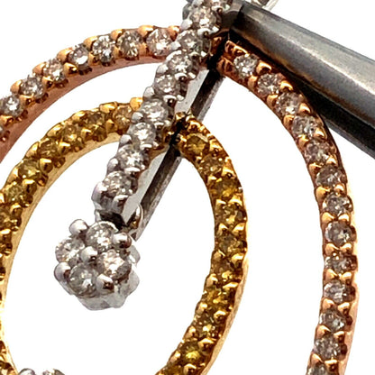 Designer 18K Yellow White Rose Gold Tri-Color Diamond Oval Statement Pendant