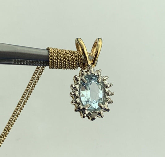Designer 925 Sterling Silver Vermeil Two Tone Oval Blue Topaz Diamond Necklace