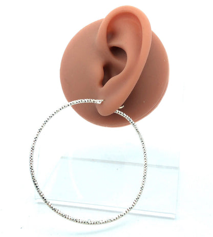 Designer MRX 925 Sterling Silver Round Large Textured Statement Hoop Earrings