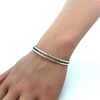 Vintage 925 Sterling Silver Open Work Leaf Scroll Bangle Bracelet