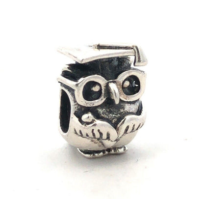 Designer 925 Sterling Silver Graduate Owl School Bead Slide Bracelet Charm