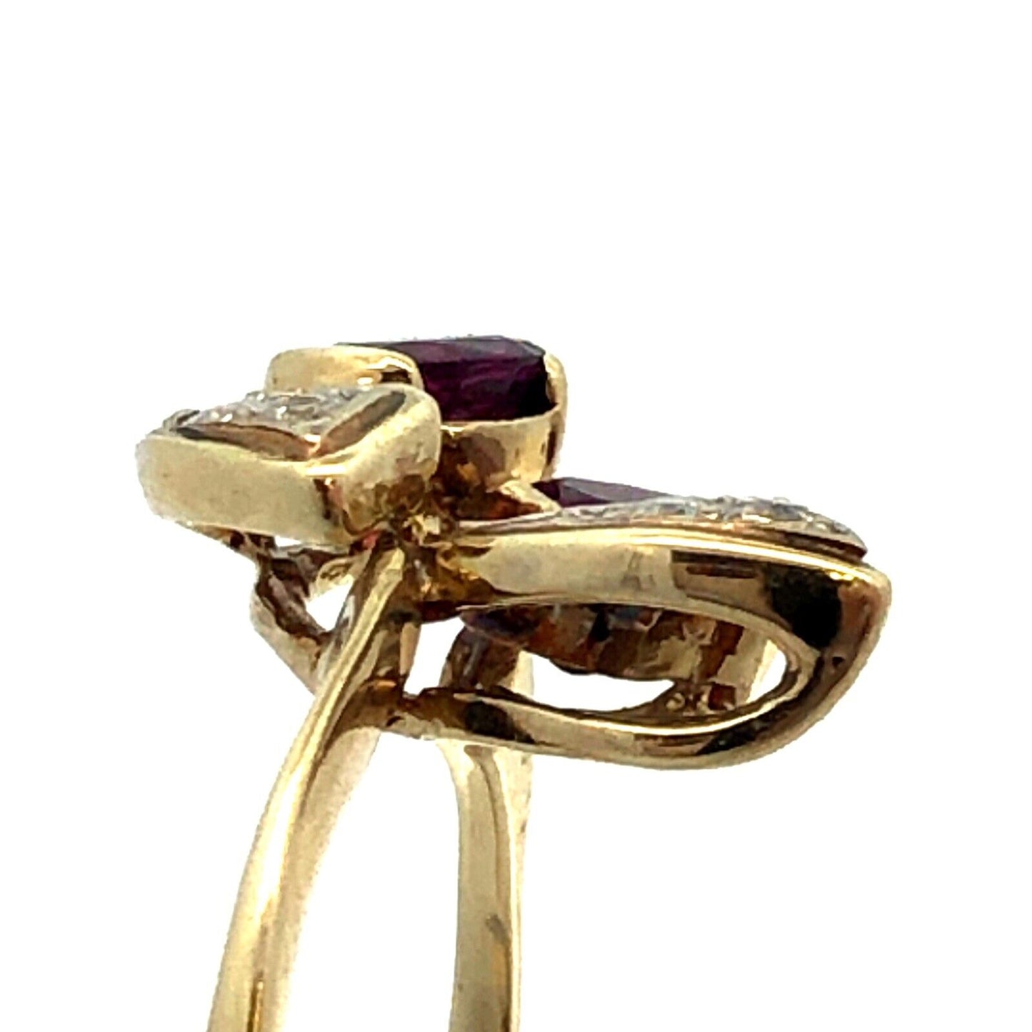 Estate 14K Yellow Gold Ruby Diamond  Accented July Anniversary Free Form Ring