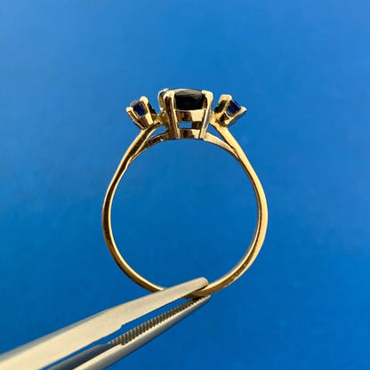 Vintage 14K Yellow Gold Oval Sapphire Solitaire Accented September Occasion Ring