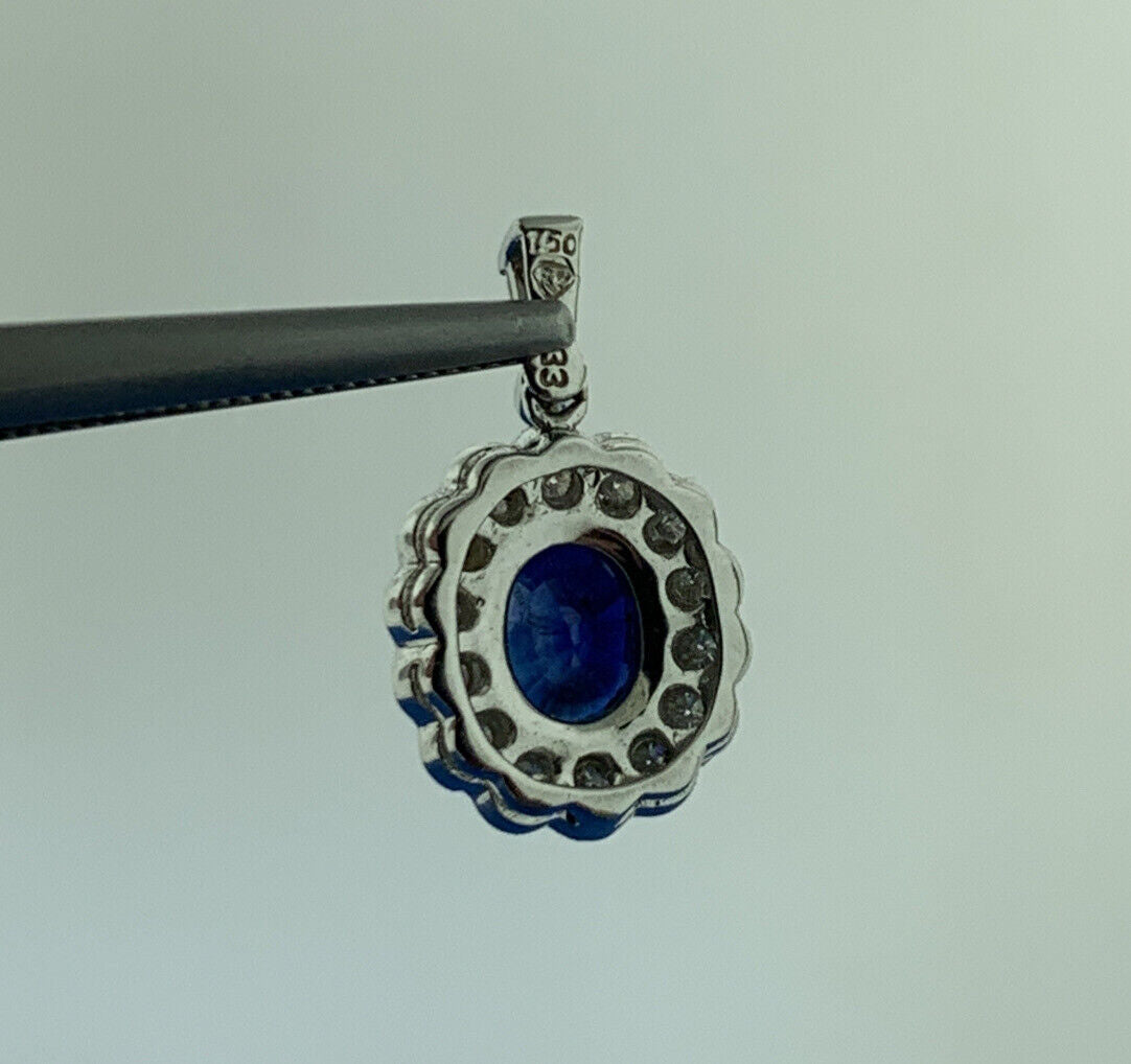 18K White Gold Sapphire Diamond Halo September Anniversary Pendant