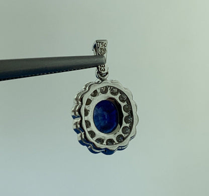 18K White Gold Sapphire Diamond Halo September Anniversary Pendant