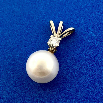 Chic 14K White Gold Pearl Diamond Wedding Birthstone Anniversary Charm Pendant