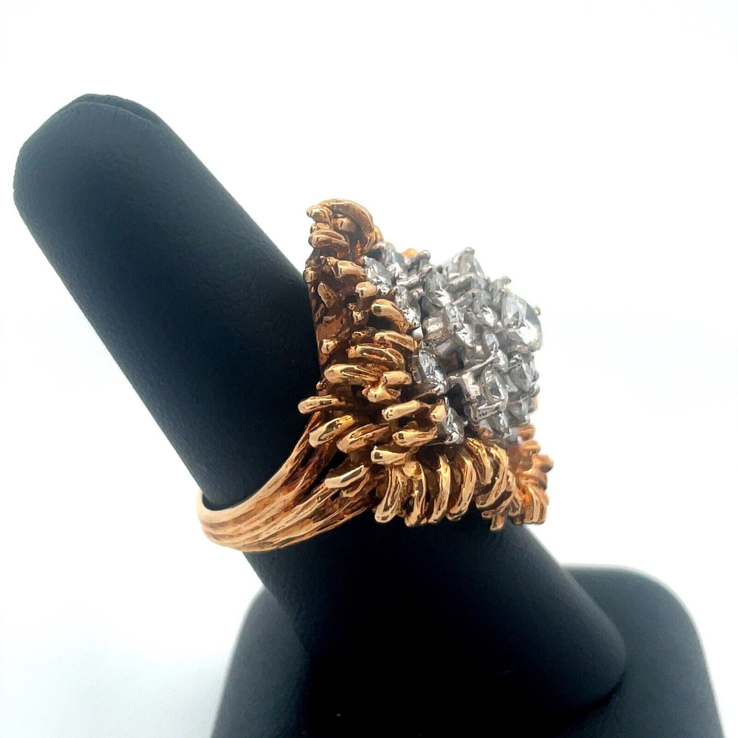 Vintage 14K Yellow Gold Diamond Waterfall Cluster Statement Cocktail Ring