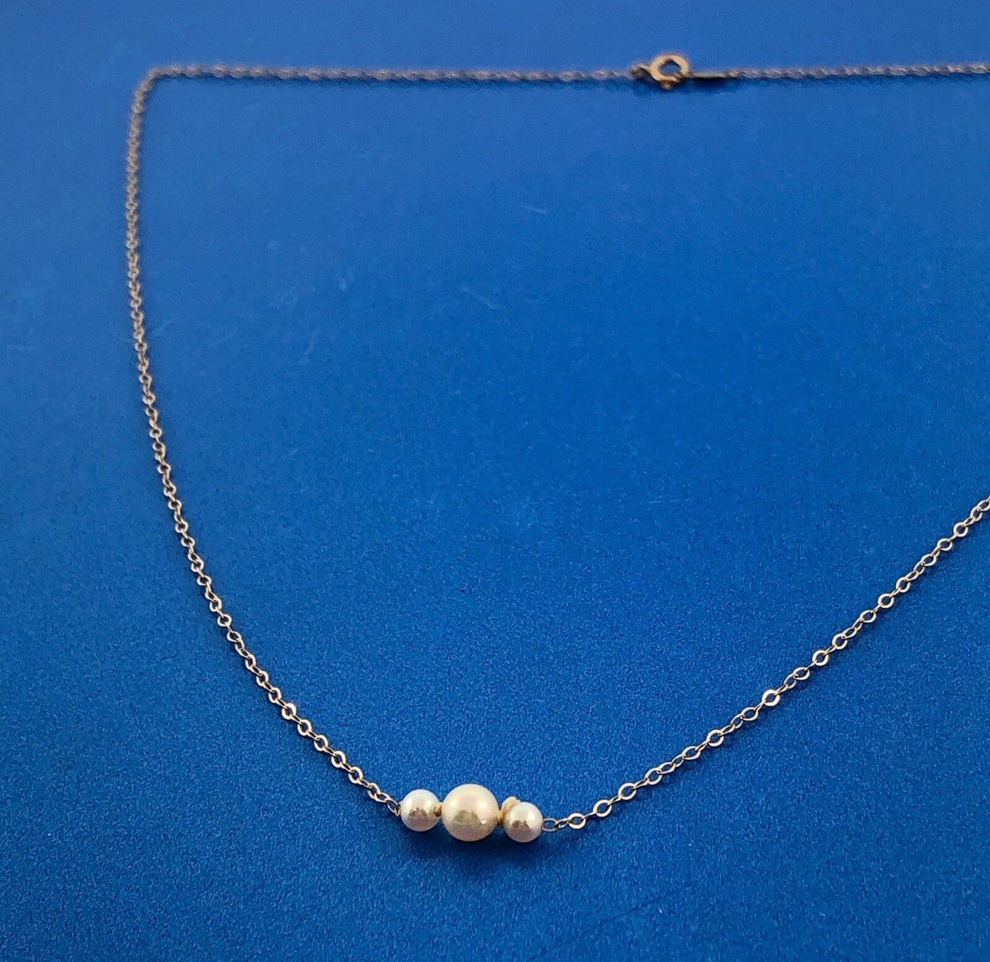 14K Yellow Gold Pearl Trio Wedding Anniversary June Bridal Petite Link Necklace