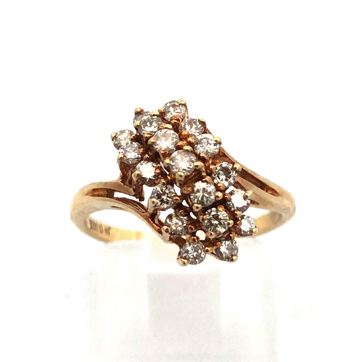 Vintage 10K Yellow Gold 417 Diamond Waterfall Bypass Statement Cocktail Ring