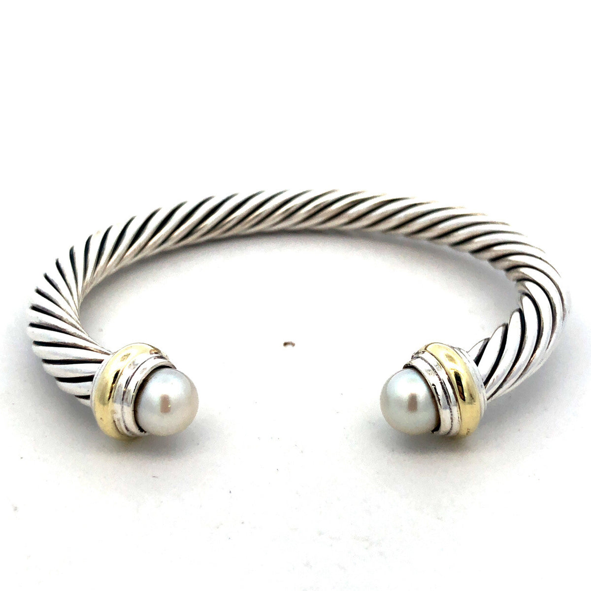 925 Sterling Silver David Yurman 14K Gold Pearl Classic Cable Cuff Bracelet
