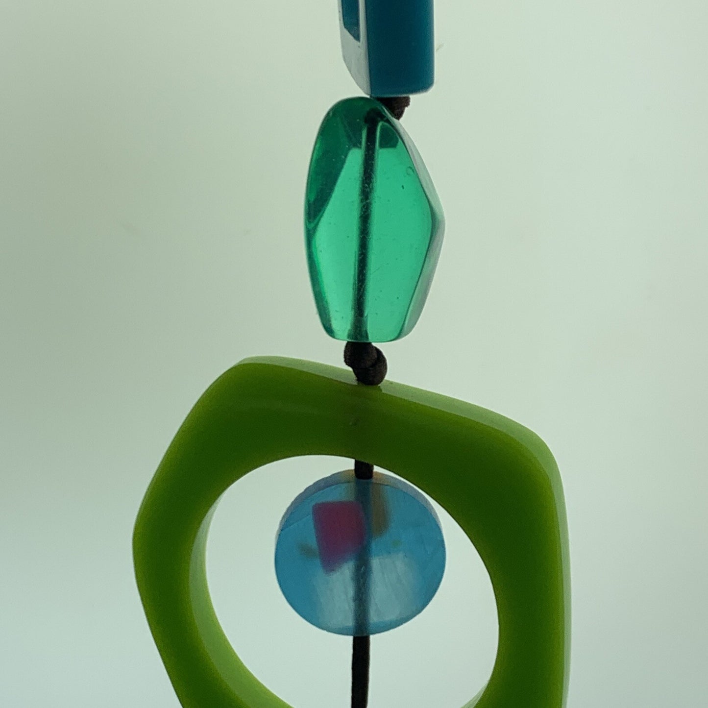 Mid Century Modern Turquoise Chartreuse Bakelite Lucite Bead Corded Necklace