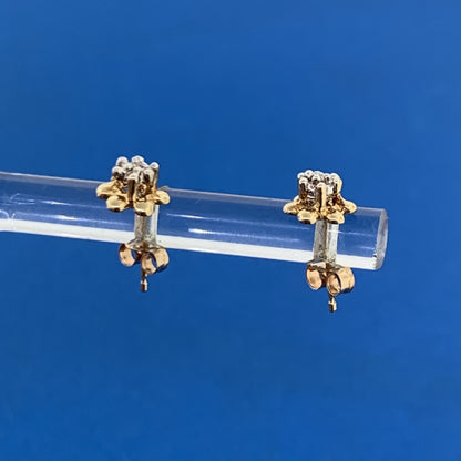 Retro JCM 10K Yellow White Gold Diamond Accent Buttercup Starter Stud Earrings