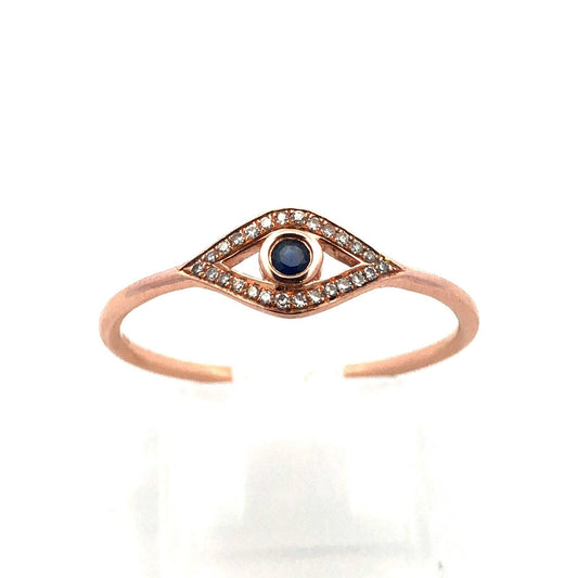 Designer 14K Rose Gold Sapphire Diamond Accented Evil Eye Cocktail Ring