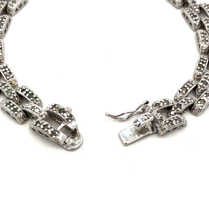 Designer 925 Sterling Silver Diamond Triple Row Bar Link Tennis Bracelet