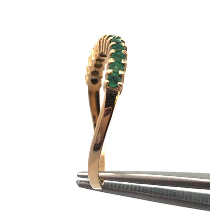 Designer 14K Yellow Gold Emerald Stackable Wave Band Ring