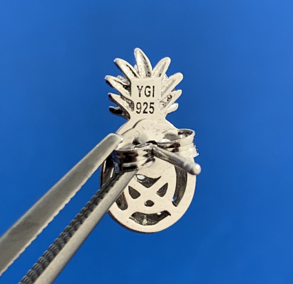 Designer YGI 925 Sterling Silver Cubic Zirconia CZ Pineapple Stud Earrings