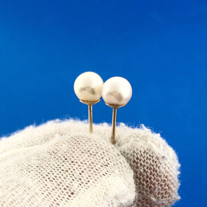 Estate 10K Yellow Gold Pearl Starter Stud Earrings