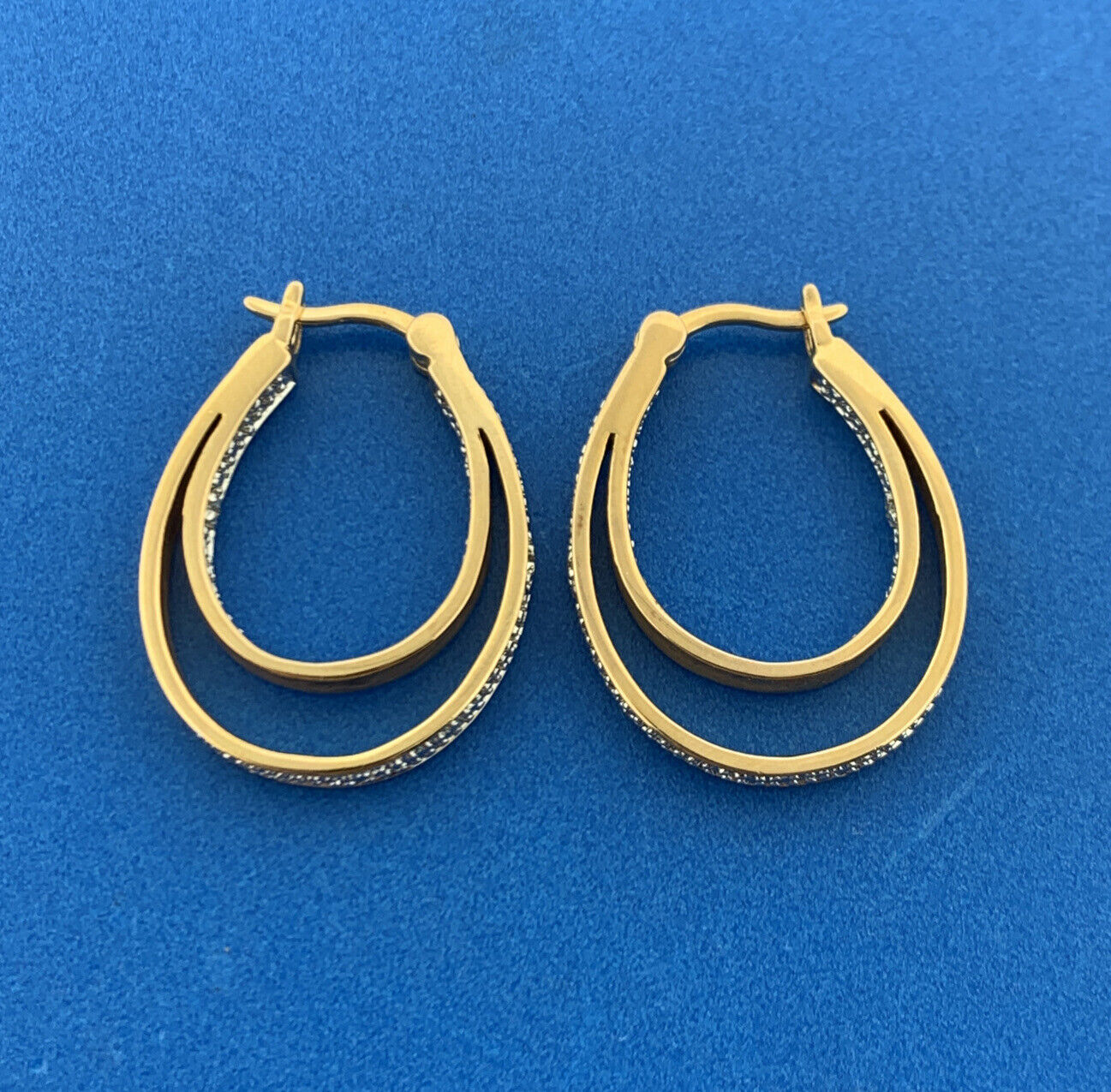 Designer Vermeil Sterling Silver 925 Round 4 Diamond Twin Oval Hoop Earrings