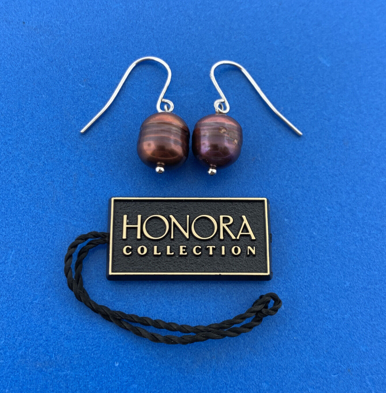 Designer Honora Sterling Silver 925 Iridescent Black Pearl Dangle Hook Earrings