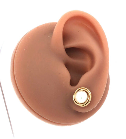 Vintage 14K Yellow Gold Pearl Modernist Bird Nest Stud Earrings