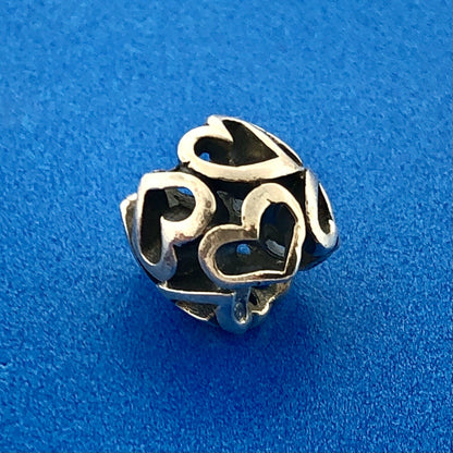 Designer Sterling Silver 925 Heart Openwork Bead Bracelet Charm